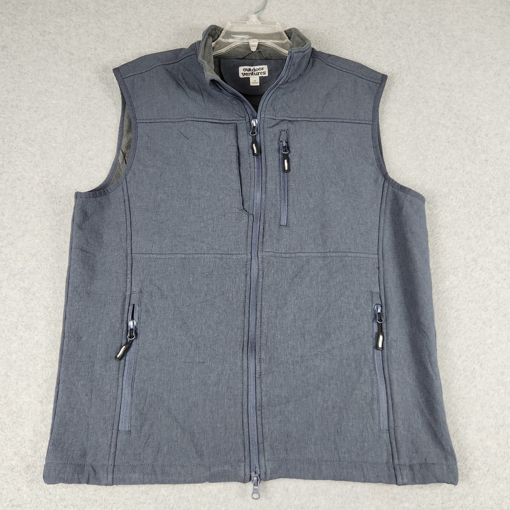Outdoor Ventures Vest Mens Medium Gray Softshell Fleece Lined Full Zip Outdoor